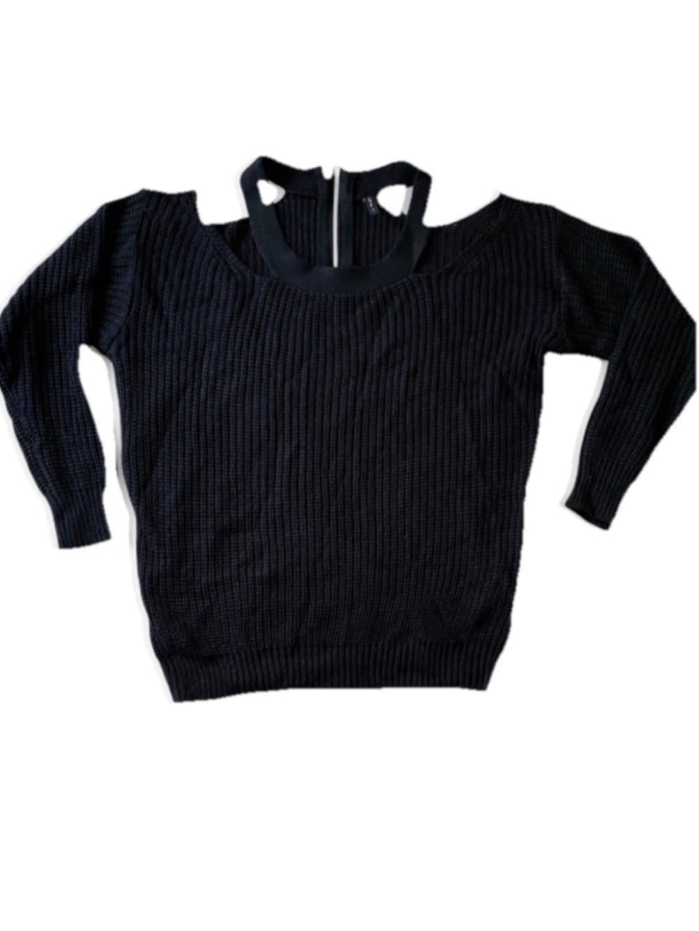 Poof! Juniors Cold Shoulder Knit Sweater Black Size Small